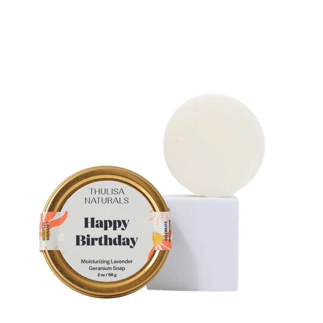 Happy Birthday Shea Butter Hand and Body Travel Soap | Lavender Geranium - ThulisaNaturals